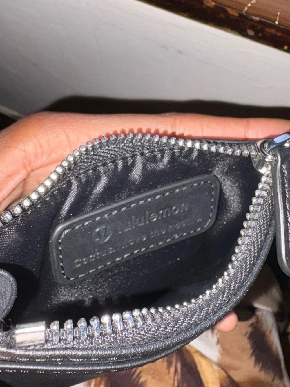 lululemon athletica Black Leather Card & Key Holder with Zip Pull